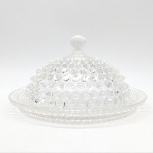 Vintage clear glass hobnail thousand eye style covered dish